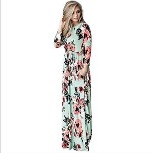 Seafoam Green Boho Floral Maxi Dress size XL